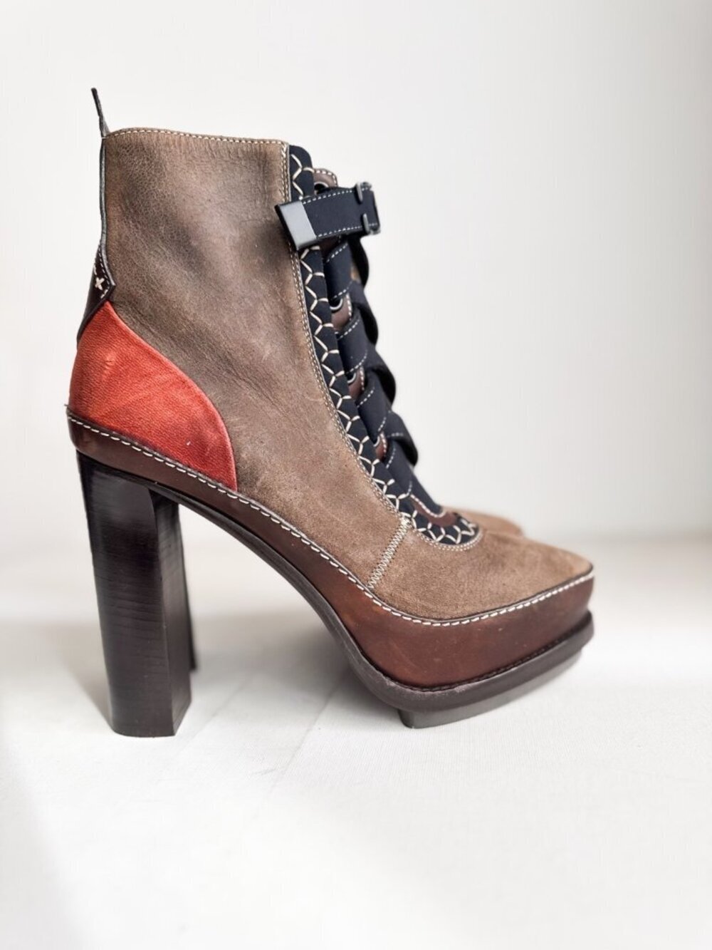 Rag and Bone Multicolor Block Heel Lace up Booties 39